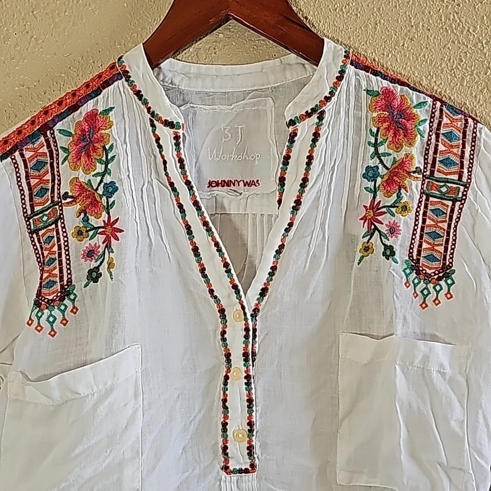 Johny Was 3J Workshop White Embroidered Top - Picture 3 of 10